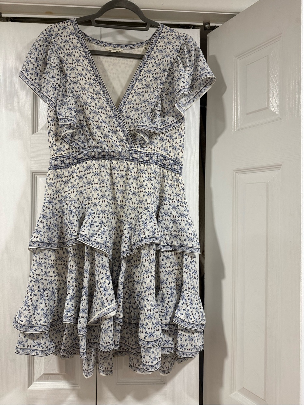 Max Studio Blue & White Floral Ruffle Wrap Mini Dress